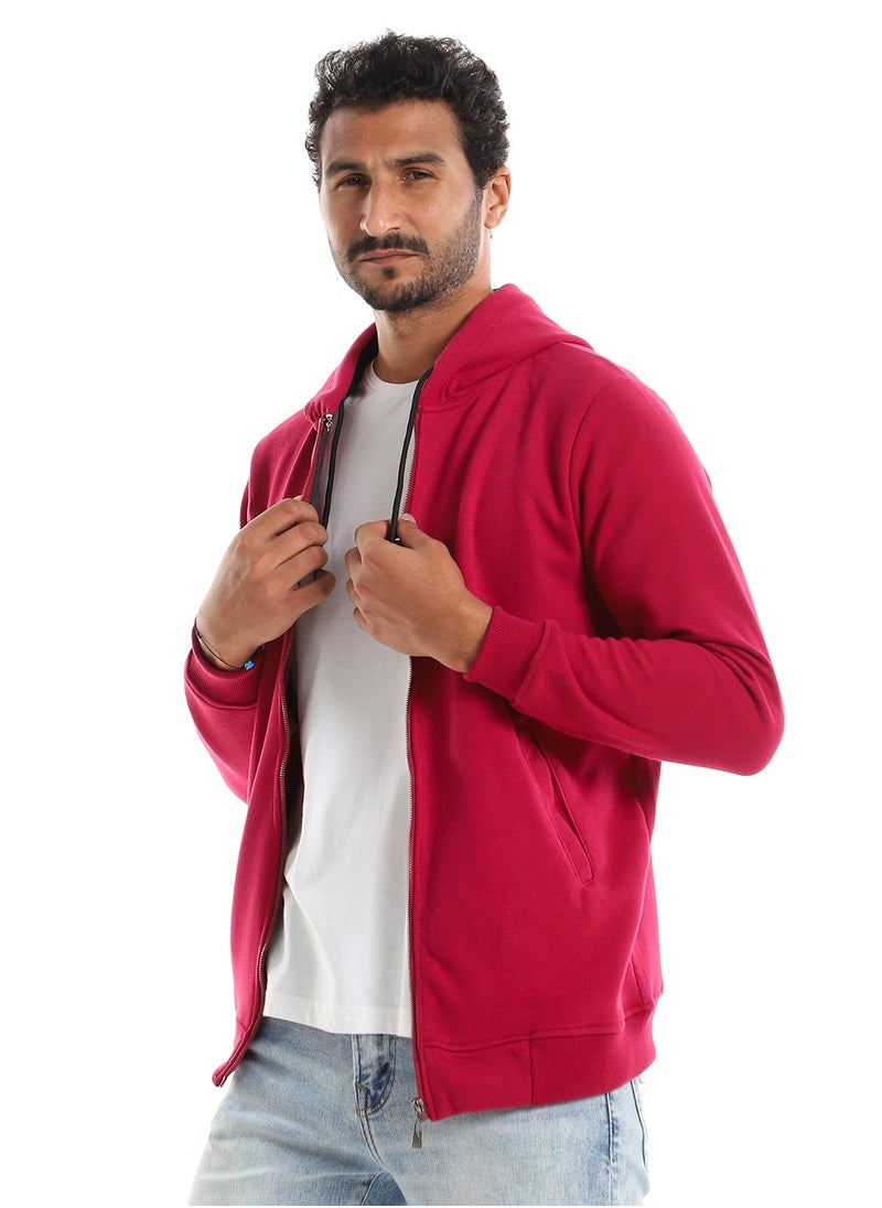 Andora - Beet Hooded Zipper Closure Plain Sweatshirt - Image 1