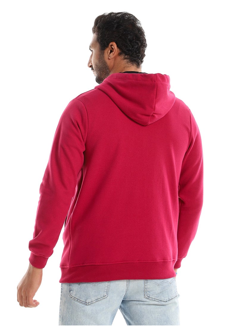 Andora - Beet Hooded Zipper Closure Plain Sweatshirt - Image 1