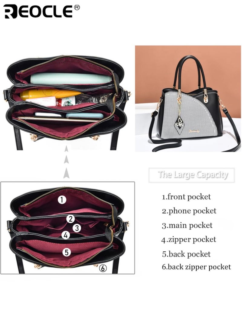 ريوكل حقيبة حمل نسائية ذات سعة كبيرة أزياء الكتف وحقيبة كروس بودي مادة PU تصميم متوسط الصلابة للتنقل اليومي ورحلات السفر والتسوق - Image 4