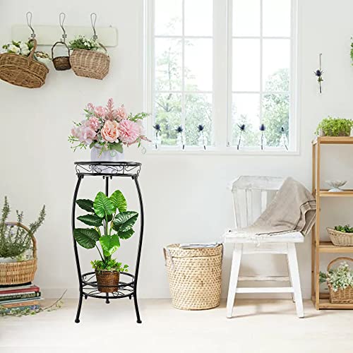 YHIJURS Plant Stand Indoor Outdoor 27.1'', 2 Tier Tall Metal Plant Stands, Heavy Duty Rustproof Corner Flower Potted Rack for Planter Holder Home Patio Balcony Garden -Black - Image 3