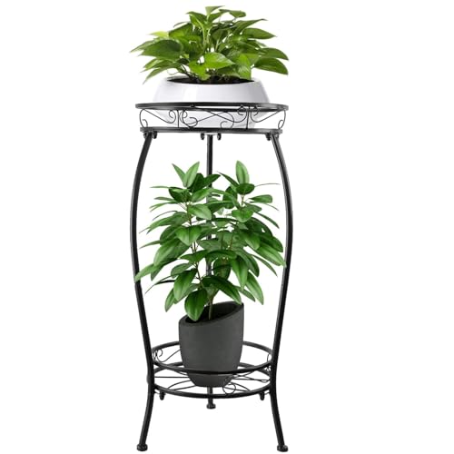 YHIJURS Plant Stand Indoor Outdoor 27.1'', 2 Tier Tall Metal Plant Stands, Heavy Duty Rustproof Corner Flower Potted Rack for Planter Holder Home Patio Balcony Garden -Black - Image 1