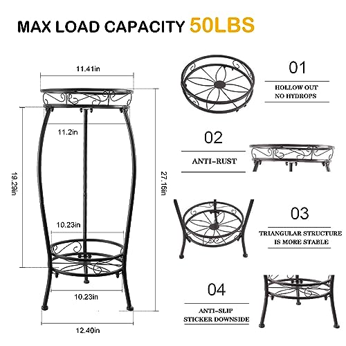 YHIJURS Plant Stand Indoor Outdoor 27.1'', 2 Tier Tall Metal Plant Stands, Heavy Duty Rustproof Corner Flower Potted Rack for Planter Holder Home Patio Balcony Garden -Black - Image 2