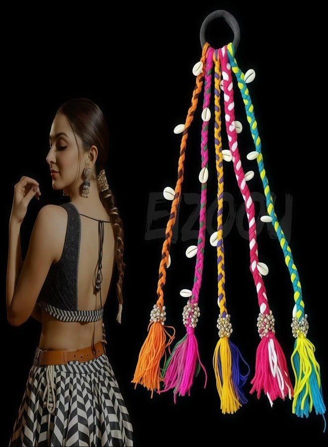 EIZOOU Navratri Look hair Braids with Rubber Bands Girl and Women, Hair Accessory for Everyday Style and Rainbow Color Braids Extensions Hair Color | Boho Chic Style (Multicolour) ((PACK OF-1)) - Image 1