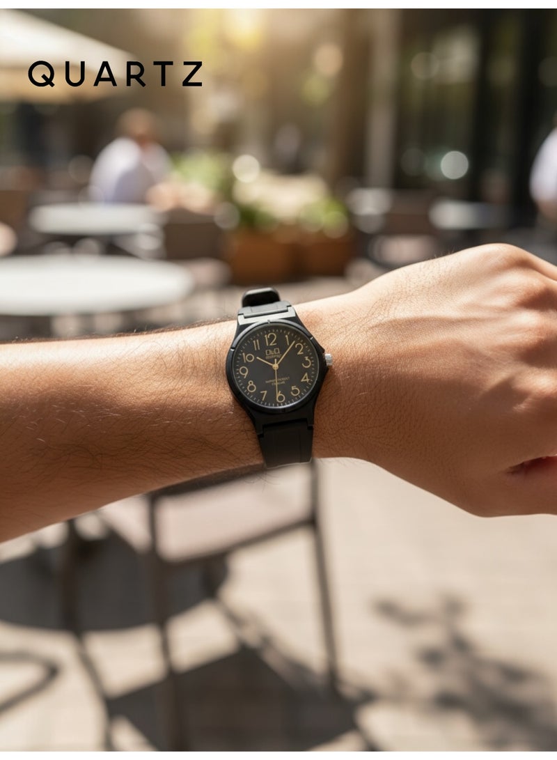 QUARTZ Men's Wrist Watch Water Resistant Up To 10 Bar With Elegant Black Design And Comfortable Silicone Strap Featuring A Luxurious Golden Dial Suitable For Daily And Formal Wear - Image 4