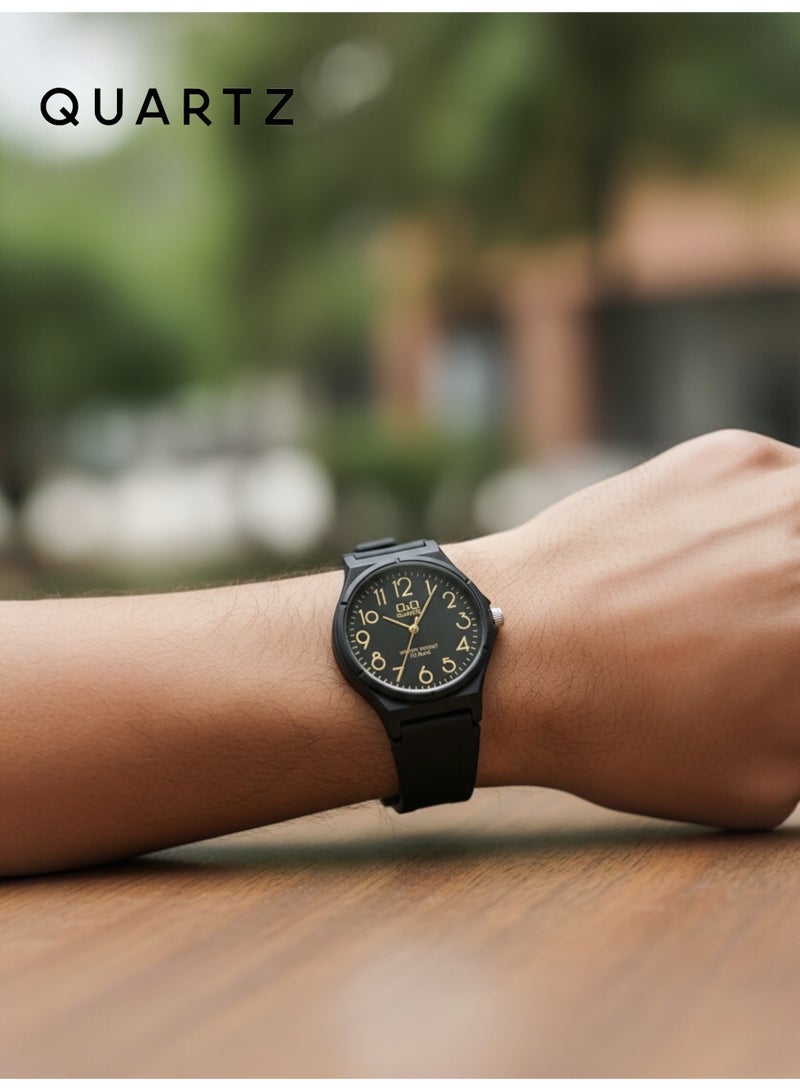 QUARTZ Men's Wrist Watch Water Resistant Up To 10 Bar With Elegant Black Design And Comfortable Silicone Strap Featuring A Luxurious Golden Dial Suitable For Daily And Formal Wear - Image 3