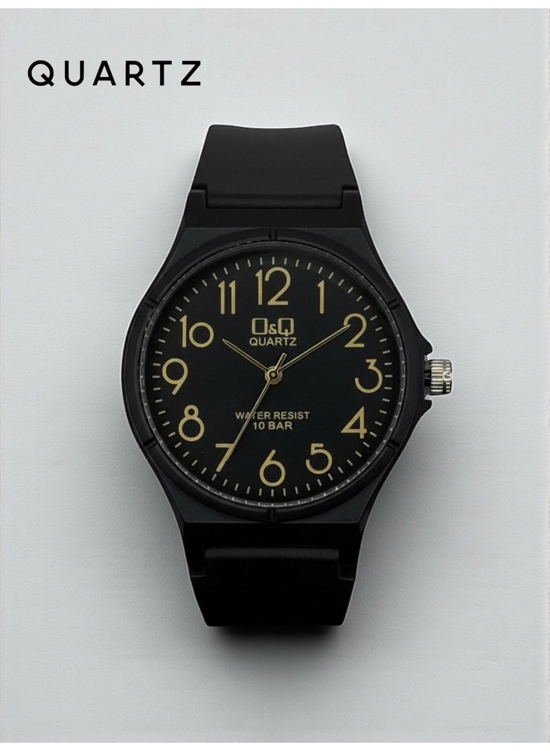 QUARTZ Men's Wrist Watch Water Resistant Up To 10 Bar With Elegant Black Design And Comfortable Silicone Strap Featuring A Luxurious Golden Dial Suitable For Daily And Formal Wear - Image 2