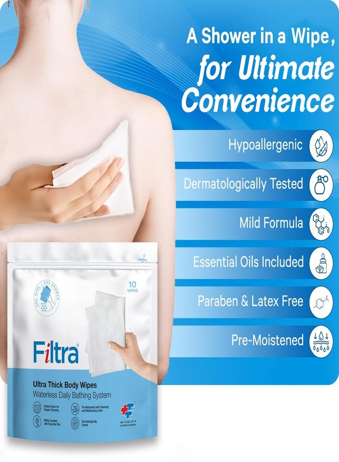 FILTRA® Ultra Thick Body Wipes | Adult Wipes | Bed Bath | Bathing Wipes Pre-Moistened | Re-Sealable Zip Lock | Shower Replacement | (10 count (Pack of 4)) - Image 3