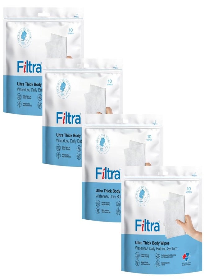 FILTRA® Ultra Thick Body Wipes | Adult Wipes | Bed Bath | Bathing Wipes Pre-Moistened | Re-Sealable Zip Lock | Shower Replacement | (10 count (Pack of 4)) - Image 1