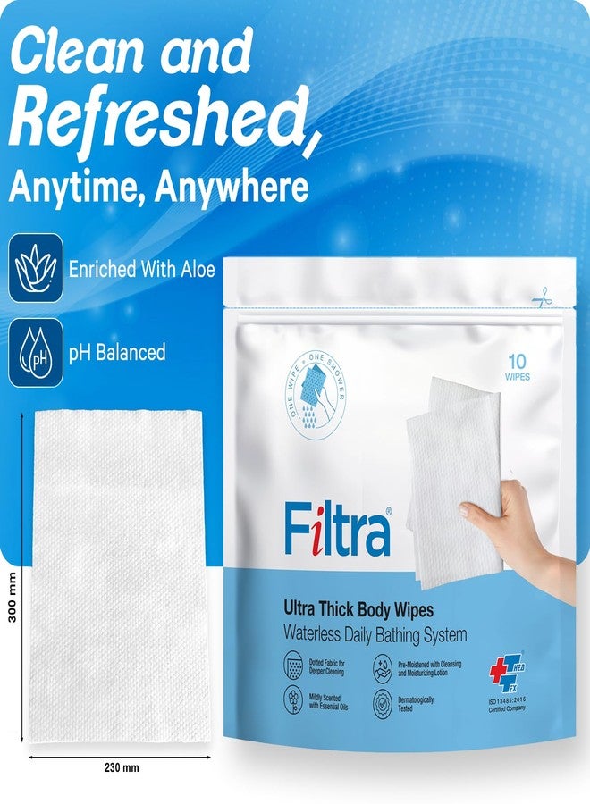 FILTRA® Ultra Thick Body Wipes | Adult Wipes | Bed Bath | Bathing Wipes Pre-Moistened | Re-Sealable Zip Lock | Shower Replacement | (10 count (Pack of 4)) - Image 2