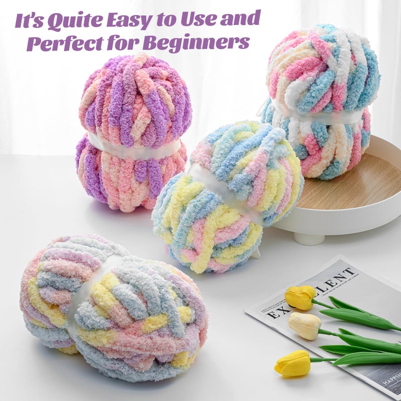 Sekafris 10 Pack Fluffy Chunky Chenille Yarn for Crocheting, Jumbo Chunky Blanket Yarn for Hand Knitting, 240yds/70.5oz Super Bulky Variegated Baby Blanket Yarn(Pinkish Purple) - Image 4