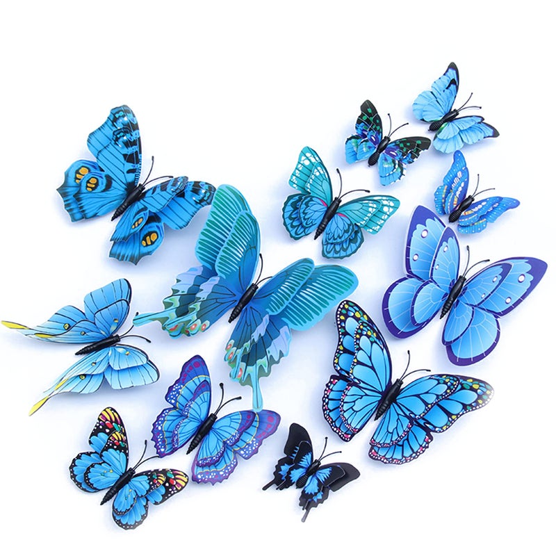 OPSEAM Butterfly Wall Decor 2448 PCS 3D Butterflies Stickers for Party Decorations with MagnetsBlue 24