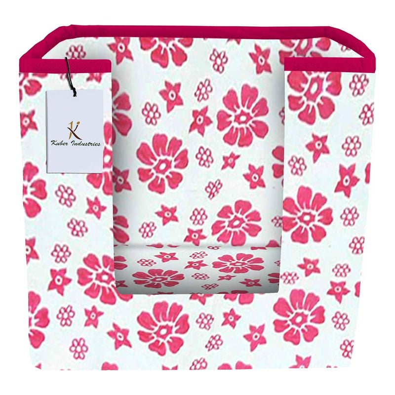 Kuber Industries Kuber Industries Flower Printed 4 Piece Non Woven Shirt Stacker Wardrobe Organizer Set Pink Royal Blue CTKTC35025  - Image 4