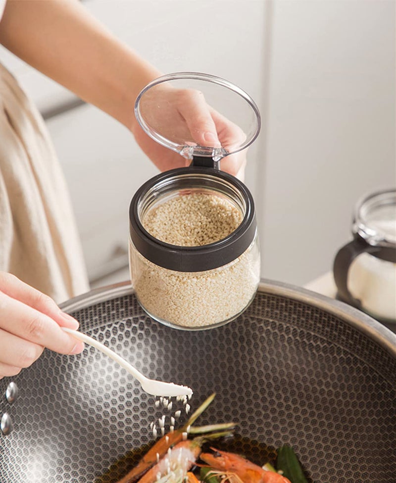 NAN Wind Glass Condiment Spice Jars,12oz/350 ml Condiment Jar Spice Container with Lids and Spoons and Tray,Clear Glass Condiment Canisters,3Pack Seasoning Box Bowl Set for Sugar Pepper,for Kitchen,Counter - Image 4