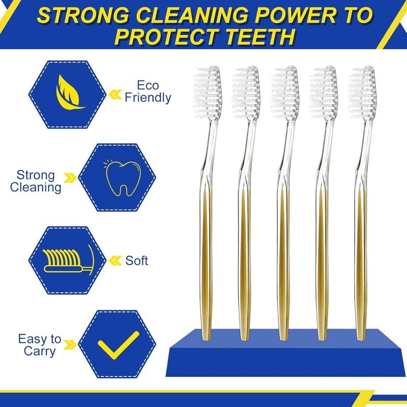 Patelai 100 Pcs Individually Wrapped Toothbrush Bulk Disposable Travel Toothbrushes Soft Bristle Tooth Brush Single Pack for Camping Adults Kids Hotels Guest Toiletries (Gold) - Image 4