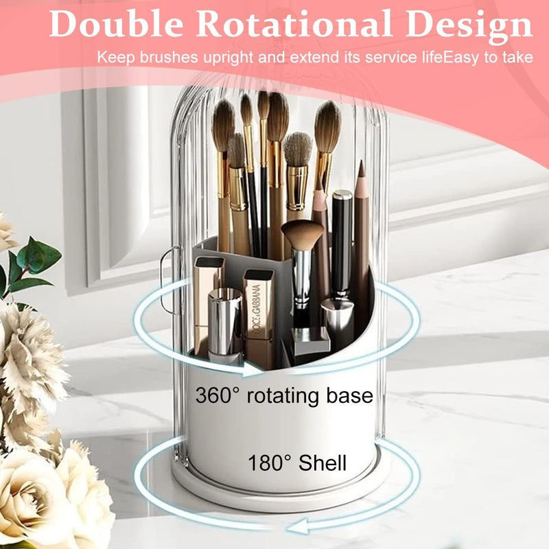 May Create ® Makeup Brush Holder Organizer with Lid, 360° Rotatable Makeup Brushes Storage Case, Dustproof Clear 3-Grid Cosmetic Organizer Stand for Vanity Desktop Bathroom - Image 4