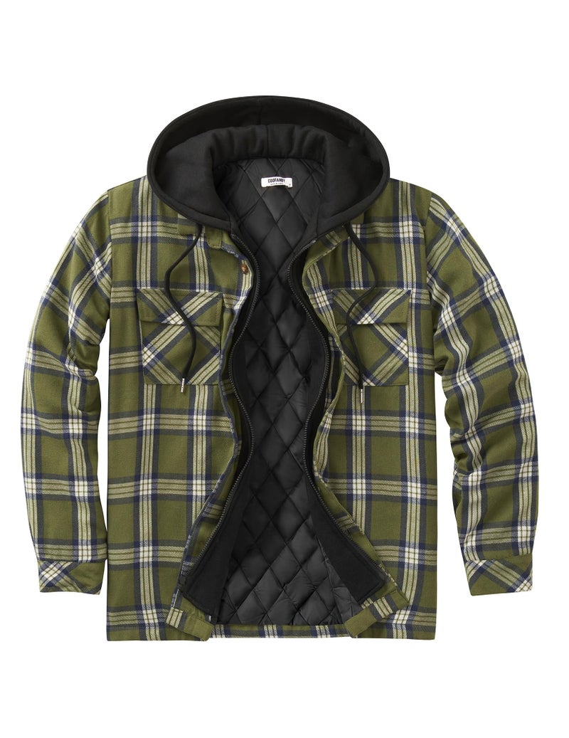 COOFANDY long sleeve hooded shirts quilt lined flannel shirt jacket with hood zip up - Image 1