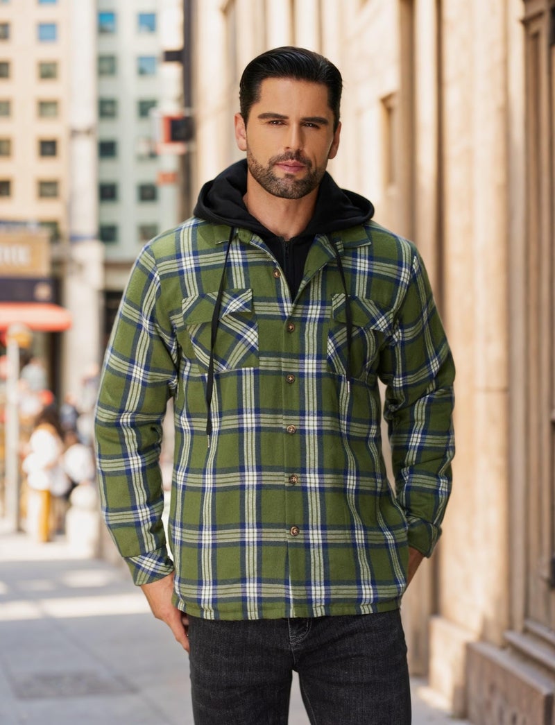 COOFANDY long sleeve hooded shirts quilt lined flannel shirt jacket with hood zip up - Image 2