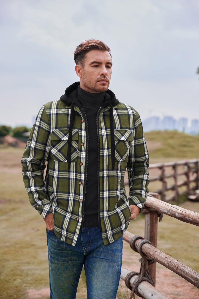 COOFANDY long sleeve hooded shirts quilt lined flannel shirt jacket with hood zip up - Image 3