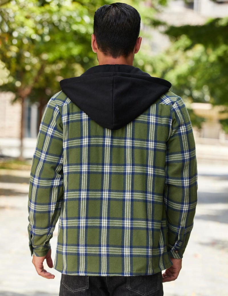COOFANDY long sleeve hooded shirts quilt lined flannel shirt jacket with hood zip up - Image 4