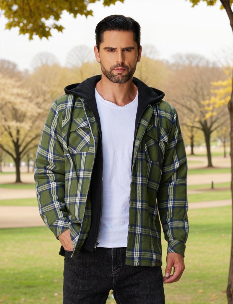 COOFANDY long sleeve hooded shirts quilt lined flannel shirt jacket with hood zip up - Image 5