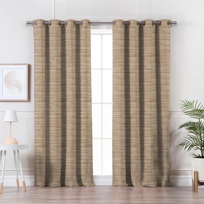 LUVI FABRICS Argyle Curtains for Living Room Bedroom Leaf Printed Rustic Linen Textured Chiku Panel Drapes Window Chiku 7 Feet Set of one Pair - Image 1