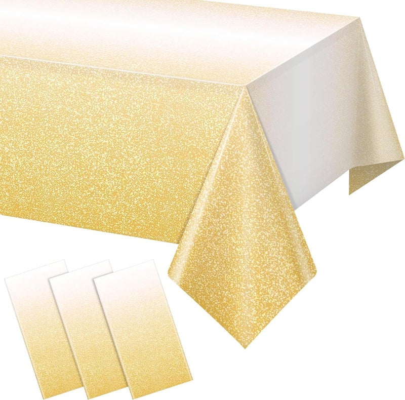 LAROKO Disposable Tablecloth for Parties, Ombre Gold Plastic Gradient Tablecloths for Rectangle Tables, Light Gold Sprinkle Table Cover for Wedding Birthday Party 54 x 108Inch 3 Pcs - Image 1