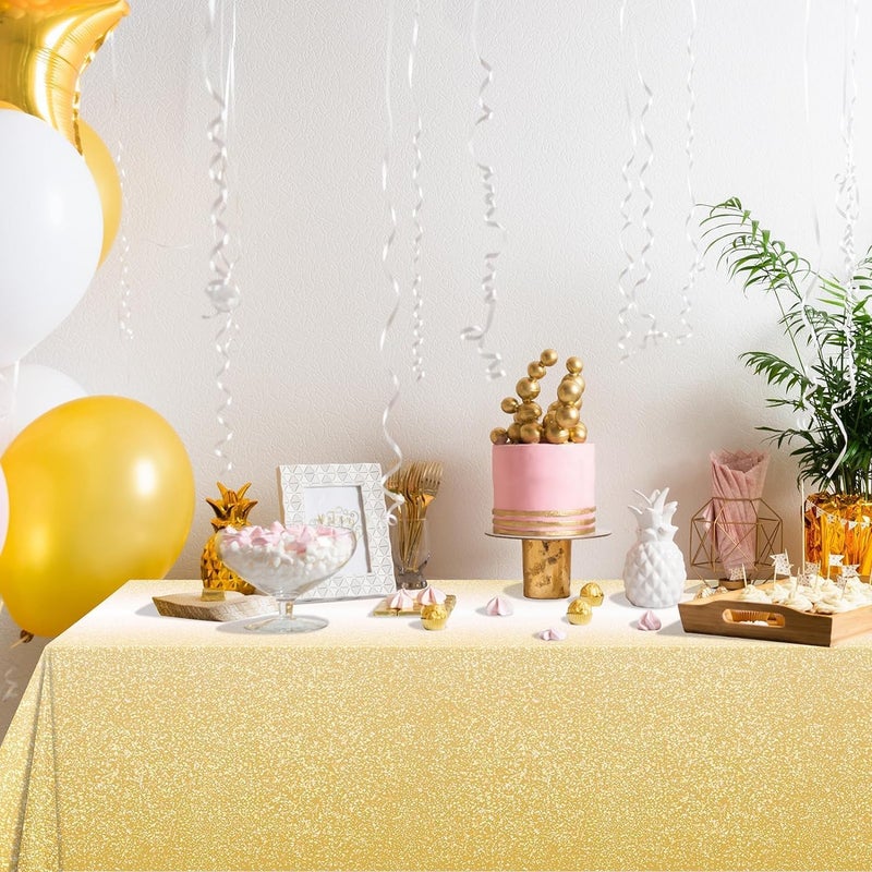 LAROKO Disposable Tablecloth for Parties, Ombre Gold Plastic Gradient Tablecloths for Rectangle Tables, Light Gold Sprinkle Table Cover for Wedding Birthday Party 54 x 108Inch 3 Pcs - Image 5