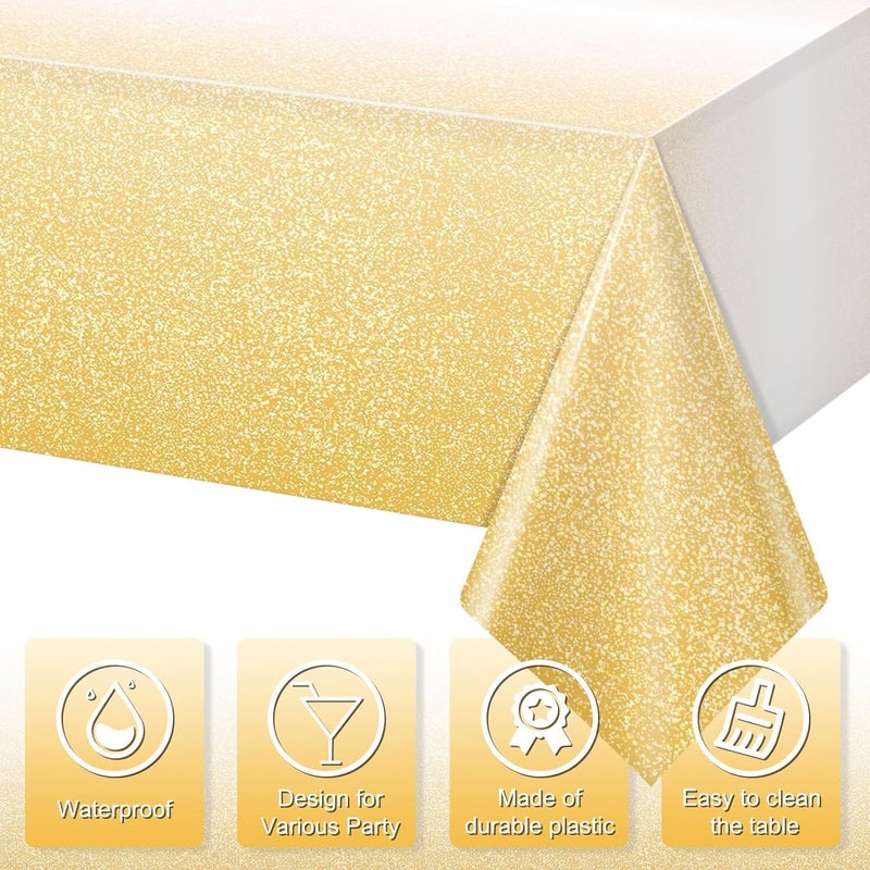 LAROKO Disposable Tablecloth for Parties, Ombre Gold Plastic Gradient Tablecloths for Rectangle Tables, Light Gold Sprinkle Table Cover for Wedding Birthday Party 54 x 108Inch 3 Pcs - Image 2