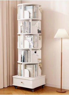 fashionhome Moveable Multi Layers 360 Degrees Rotatable Corner Bookshelves Floor Standing Bookcase Storage Rack Multifunction Display Shelves with Storage Drawer for Living Room Bedroom Office 46x46x173 cm  - Image 1