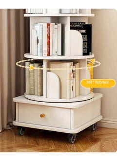 fashionhome Moveable Multi Layers 360 Degrees Rotatable Corner Bookshelves Floor Standing Bookcase Storage Rack Multifunction Display Shelves with Storage Drawer for Living Room Bedroom Office 46x46x173 cm  - Image 3