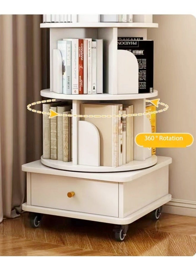 Moveable Multi Layers 360 Degrees Rotatable Corner Bookshelves Floor Standing Bookcase Storage Rack Multifunction Display Shelves with Storage Drawer for Living Room Bedroom Office 46x46x173 cm