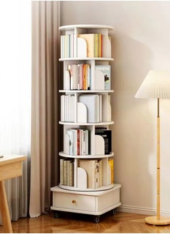 fashionhome Moveable Multi Layers 360 Degrees Rotatable Corner Bookshelves Floor Standing Bookcase Storage Rack Multifunction Display Shelves with Storage Drawer for Living Room Bedroom Office 46x46x173 cm  - Image 2