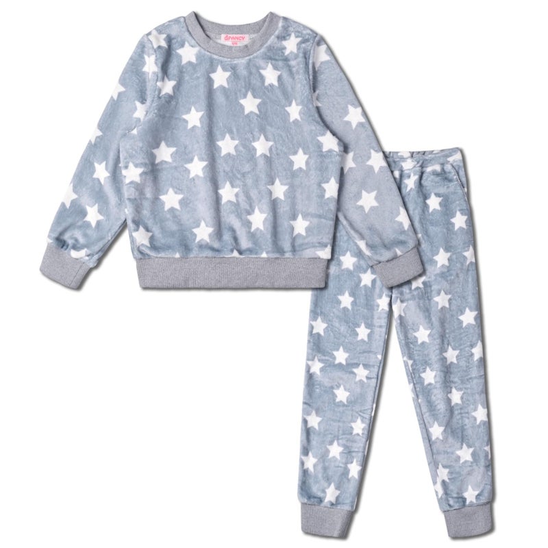 QPANCY Little Girls Fleece Pajamas, Soft Cozy Star Pullover Sweatshirt Pants Set for Kids Size 6 7 - Image 1