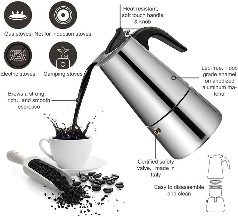 SHIV HOME WORLD Stainless Steel Coffee Maker Moka Pot Espresso Coffee Maker Stovetop Espresso Maker Portable Electric Heating Espresso Coffee Maker for Home Office Use 6Cup 10INCH 900ML Set of1  - Image 4