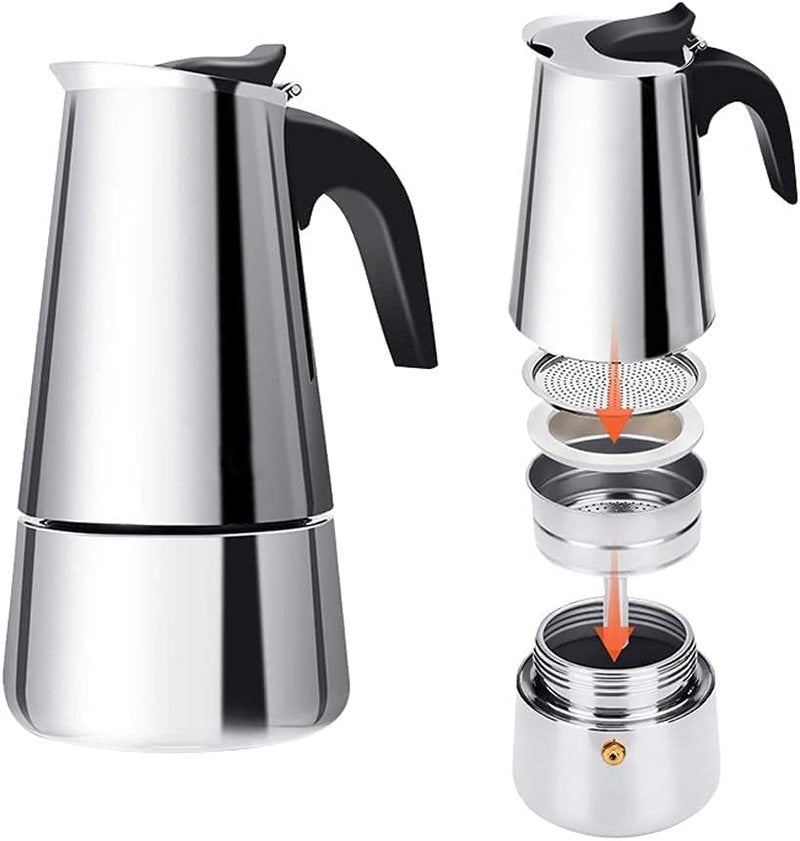SHIV HOME WORLD Stainless Steel Coffee Maker Moka Pot Espresso Coffee Maker Stovetop Espresso Maker Portable Electric Heating Espresso Coffee Maker for Home Office Use 6Cup 10INCH 900ML Set of1  - Image 1