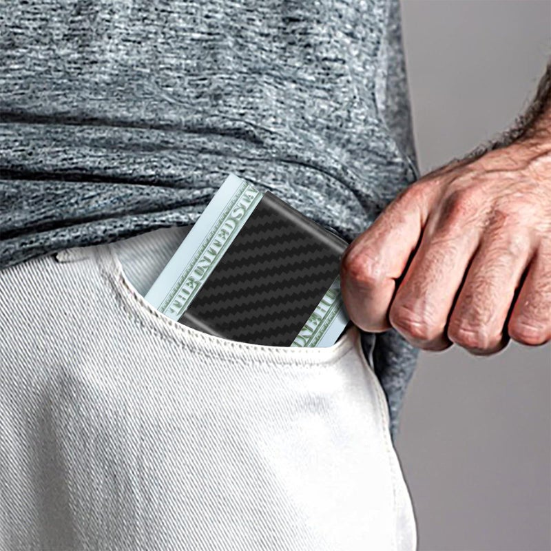 Travelambo Carbon Fiber Money Clip Front Pocket Wallet Minimalist Wallet Slim Wallet Credit Business Card Holder (Matte black) - Image 4