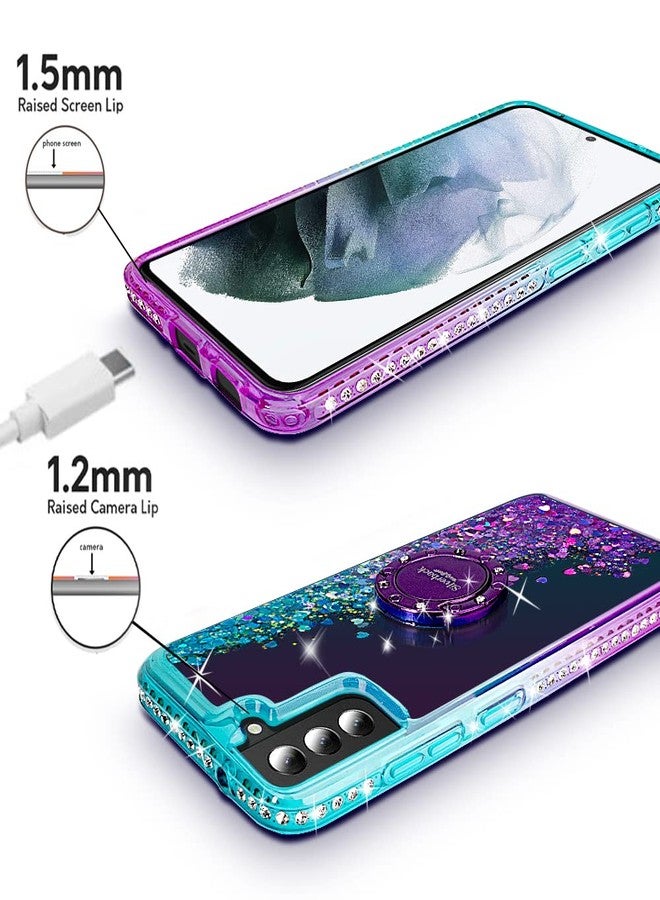 Silverback for Samsung Galaxy S22 Case, Moving Liquid Holographic Sparkle Glitter Case with Kickstand, Girls Women Bling Diamond Ring Slim Protective Case for Galaxy S22 5G - Purple - Image 4
