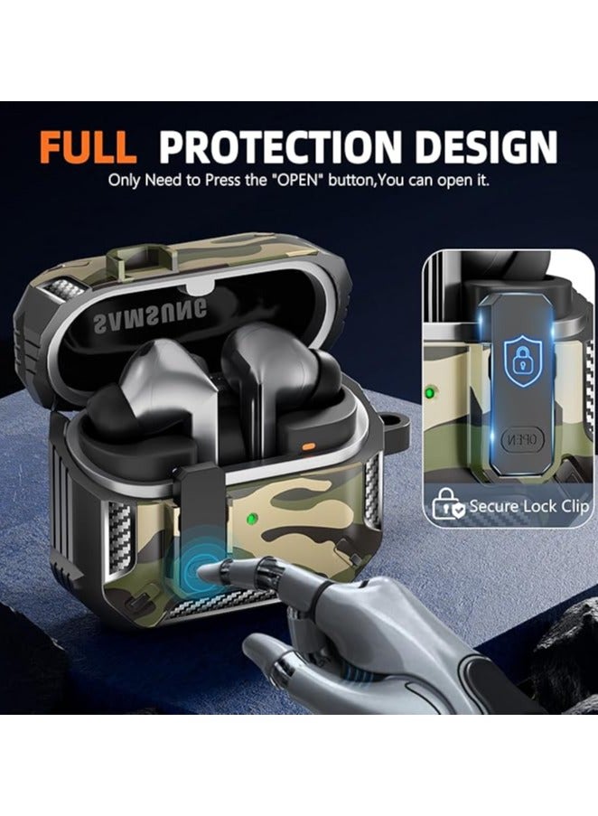 Carbon grain surface Cover Case Compatible With Samsung Galaxy Buds 3 Pro /Bud3 Lock Clip,Protective anti-fall Skin--Camo green  - Image 3