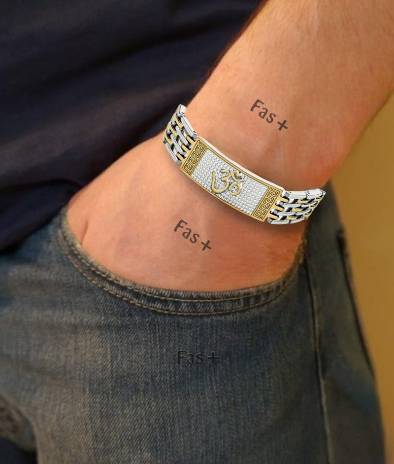 fas + سوار كادا للرجال والأولاد بتصميم فضي ذهبي متعدد الألوان مع تشطيب مطلي عالي المتانة لرمز اللورد شيف أوم للطاقة الإيجابية - Image 4