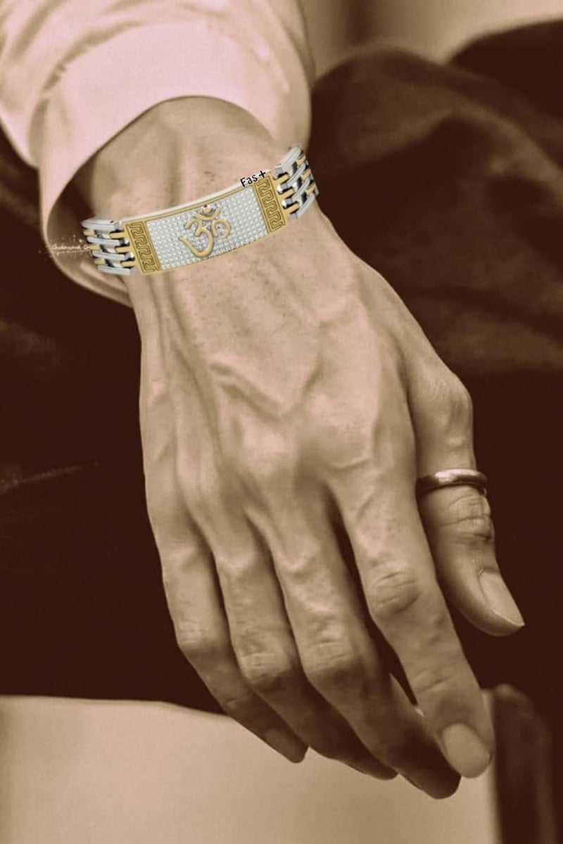 fas + سوار كادا للرجال والأولاد بتصميم فضي ذهبي متعدد الألوان مع تشطيب مطلي عالي المتانة لرمز اللورد شيف أوم للطاقة الإيجابية - Image 5