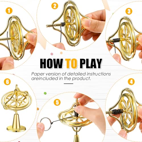meekoo 2 Packs Gyroscope Toys Metal Anti Gravity Colorful Precision Top Gyroscope for Christmas Educational Birthday GiftsGold - Image 5