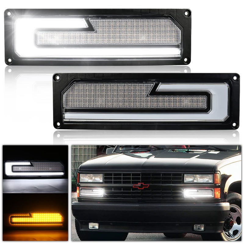 أضواء إشارة الانعطاف LED من POVTOR مع ضوء ترحيبي أبيض متوافق مع 1988-1998 شيفروليه GMC CK 1500 2500 3500 سيلفرادو تاهو سوبربان يوكون C10