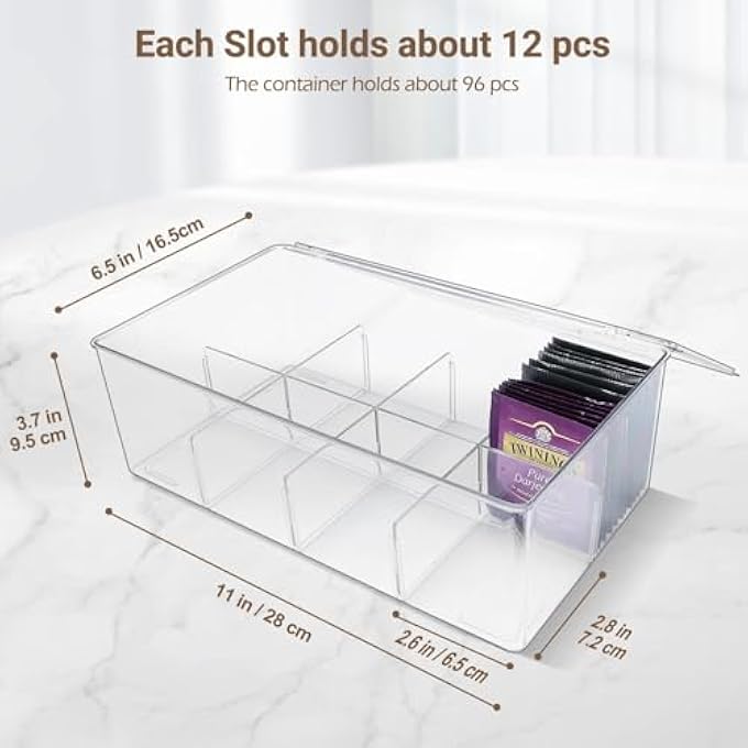 Khazna Clear Acrylic Tea Bag Organizer Stackable Tea Storage Box With Lid Plastic Tea Bag Holder Dispenser For Cabinet Pantry Counter Countertop - Image 5