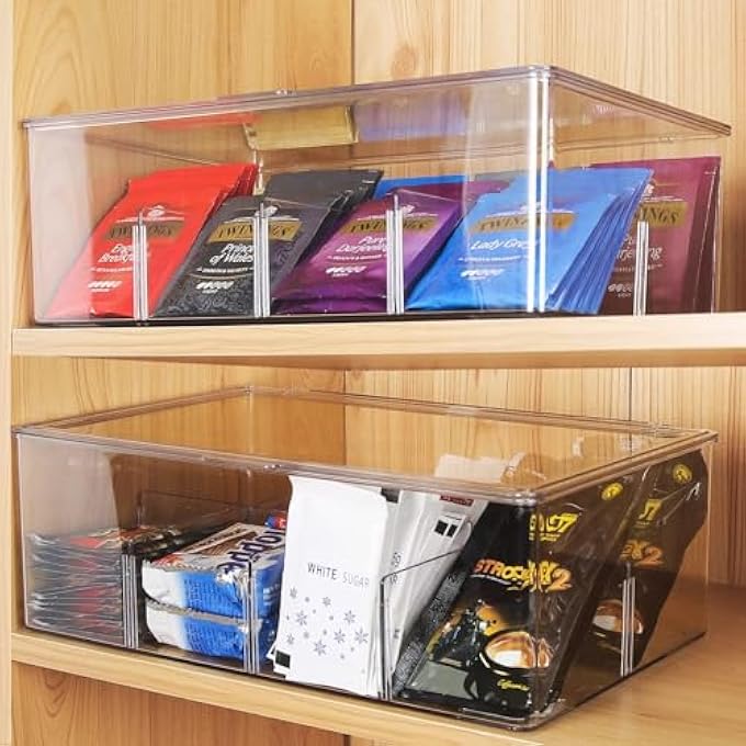 Khazna Clear Acrylic Tea Bag Organizer Stackable Tea Storage Box With Lid Plastic Tea Bag Holder Dispenser For Cabinet Pantry Counter Countertop - Image 4