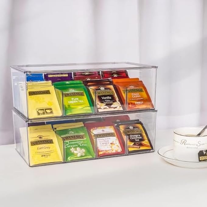 Khazna Clear Acrylic Tea Bag Organizer Stackable Tea Storage Box With Lid Plastic Tea Bag Holder Dispenser For Cabinet Pantry Counter Countertop - Image 3