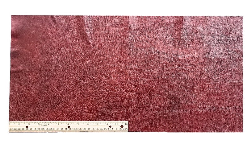 Upholstery Leather Piece Cowhide Dark Red, 12" x 24", Light Weight, 2 Square Feet
