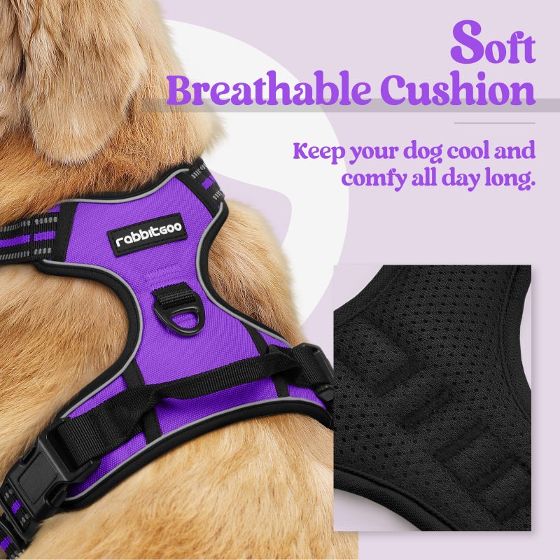 rabbitgoo Dog Harness No Pull with 2 Leash Clips, Adjustable Soft Padded, Reflective Oxford No Choke Pet Vest with Easy Control Handle for Small Dogs, Purple, S - Image 2