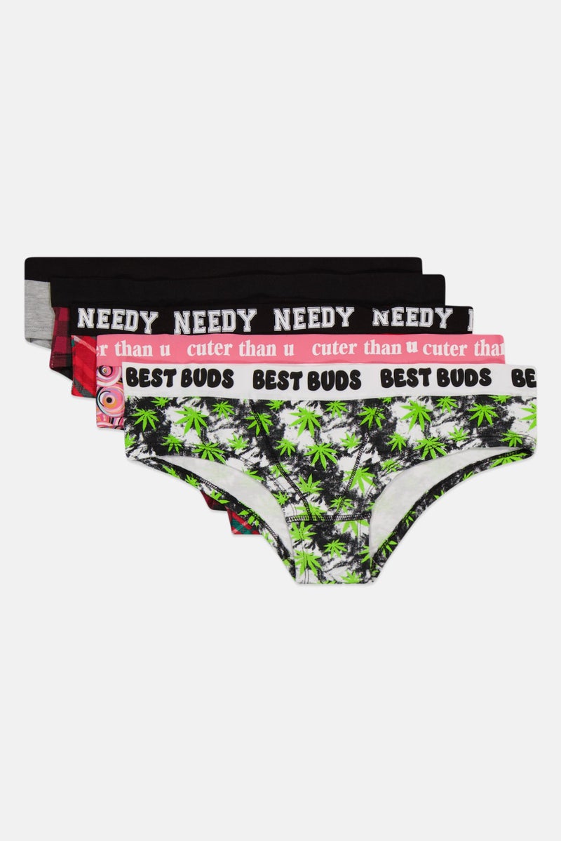 Always A Flirt Women 5 Piece Allover Print Briefs, Black Combo  - Image 3