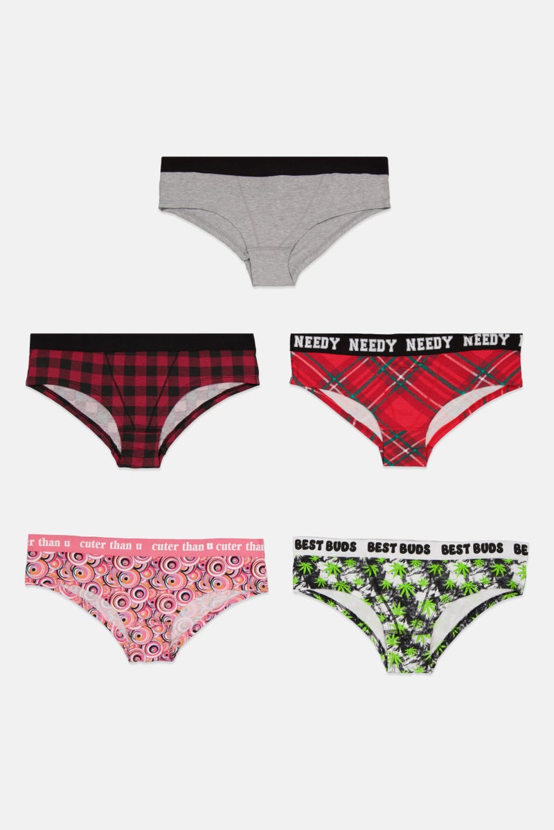 Always A Flirt Women 5 Piece Allover Print Briefs, Black Combo  - Image 1