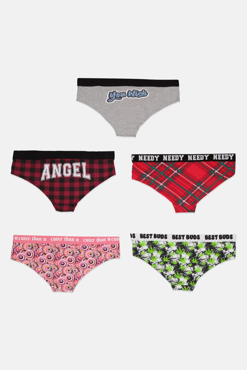 Always A Flirt Women 5 Piece Allover Print Briefs, Black Combo  - Image 2